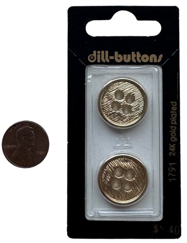 Buttons 24K Gold Plated Round Textured 4-Hole 2-Pack 3/4" 20MM Vtg Dill No. 1791 - Picture 2 of 8