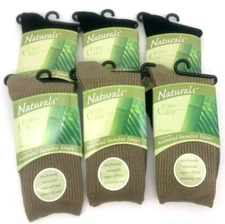 6 pr Women's pureCare Natural Bamboo Fiber Crew Socks-Khaki, Black, shoe sz 4-10