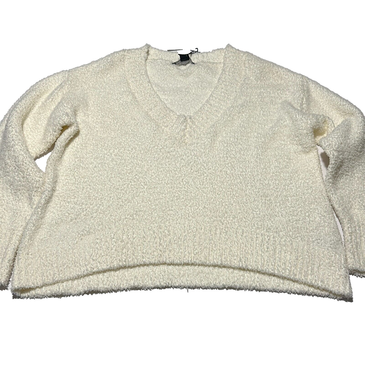 Sanctuary Women's Cream Long Sleeve Plush V-Neck Pullover Sweater Size  Medium