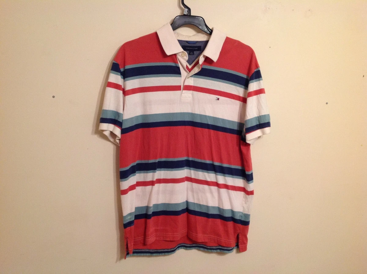 Vintage Tommy Striped Polo, L. Blue White, Red, Tommy Flag eBay