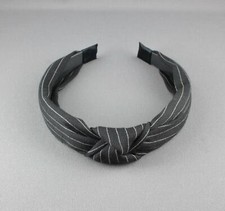 Black White pinstripe turban knot headband stripe fabric covered band grip teeth