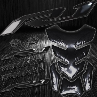 Black Tribal Fire Gas/Fuel Tank Pad+8'' Logo&Letter+2-Tone YZF-R1 Emblem Sticker