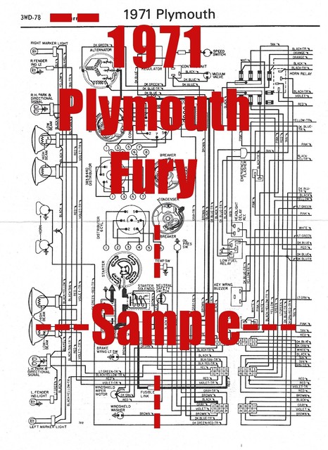 1971 Plymouth Fury Full Car Wiring Diagram *High Quality Printed Copy