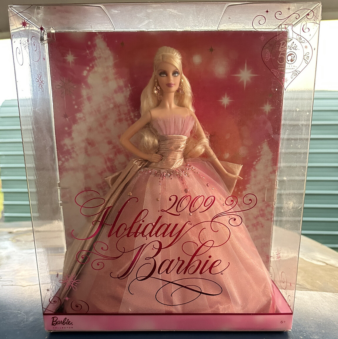 NEW 2009 Holiday Barbie Doll Blonde Pink Dress 50 Year Anniversary