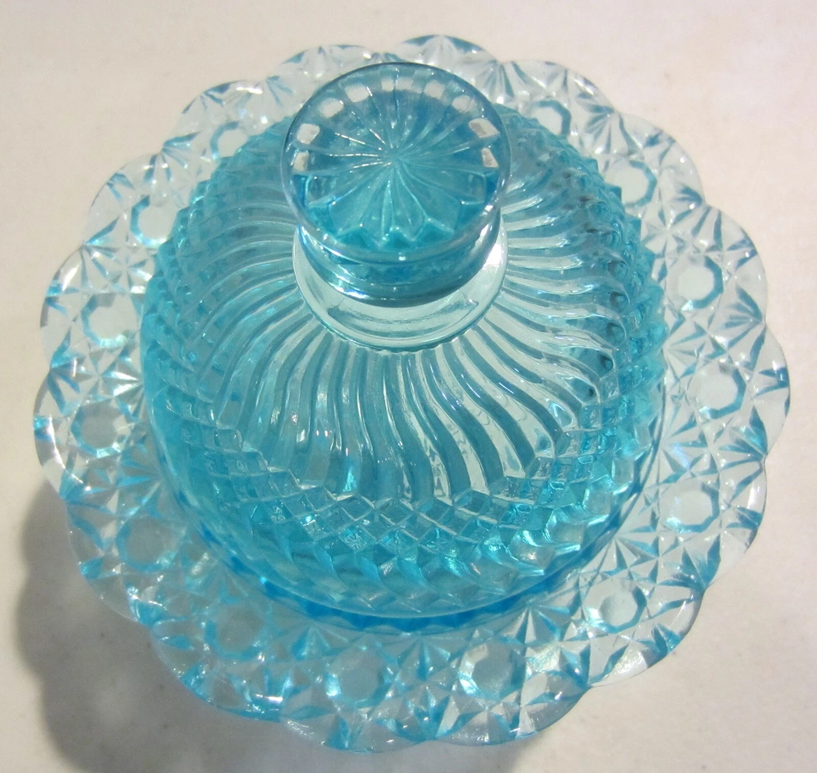 Windsor Glass Co Jersey Swirl Aqua Blue Butter Dish With Cover