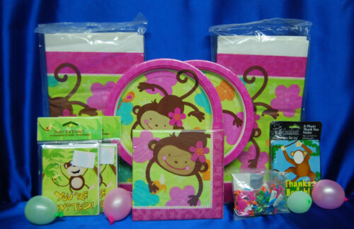 Monkey Love Party Set # 19 Invites Plates Napkins Keychain Tablecover Notebooks - Picture 1 of 8