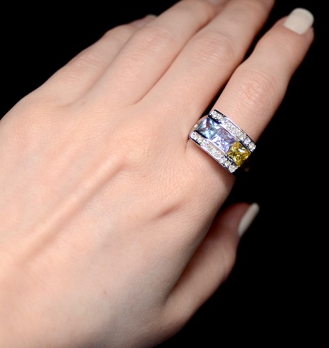 Anello In Argento Sterling 925 Con Zircone Viola E Opale Di Fuoco Bianco – Gioiello Donna, Taglia Unica, 14x8 Mm - 3