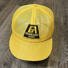 True Vintage Farm Seed Snapback Hat Yellow Trucker Black Mesh Patch Ad Promo Cap