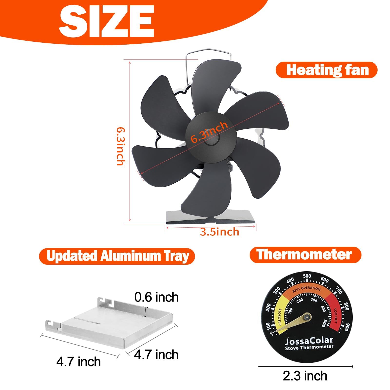 Jossacolar Wood Stove Fan for Buddy Heater Heat Powered Fireplace Fan