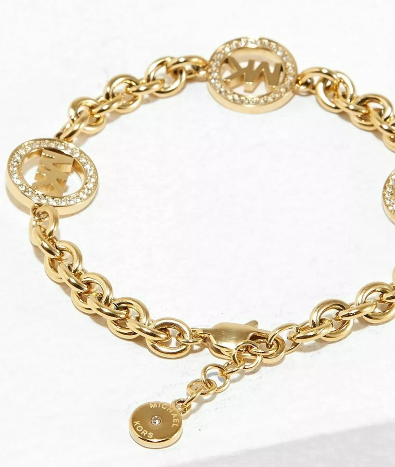 Pulsera Michael Kors Oro Pavé Cristal Cadena Fulton Logo MKJ4729710 Foto 4 de 4