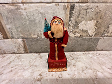 Folk Art Small 5" Santa Claus On Metal Stand