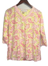 Gretchen Scott donna scollo a V tunica blusa abito stampa pesce all over taglia small