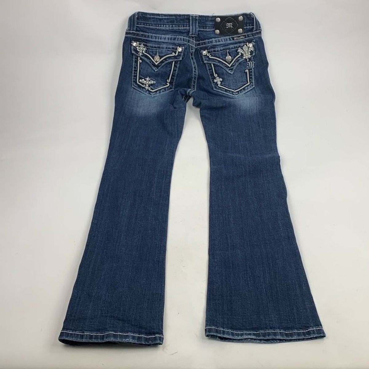 Miss Me Bootcut Jeans Size 29 Dark wash Cross Bling embroidered Stretch