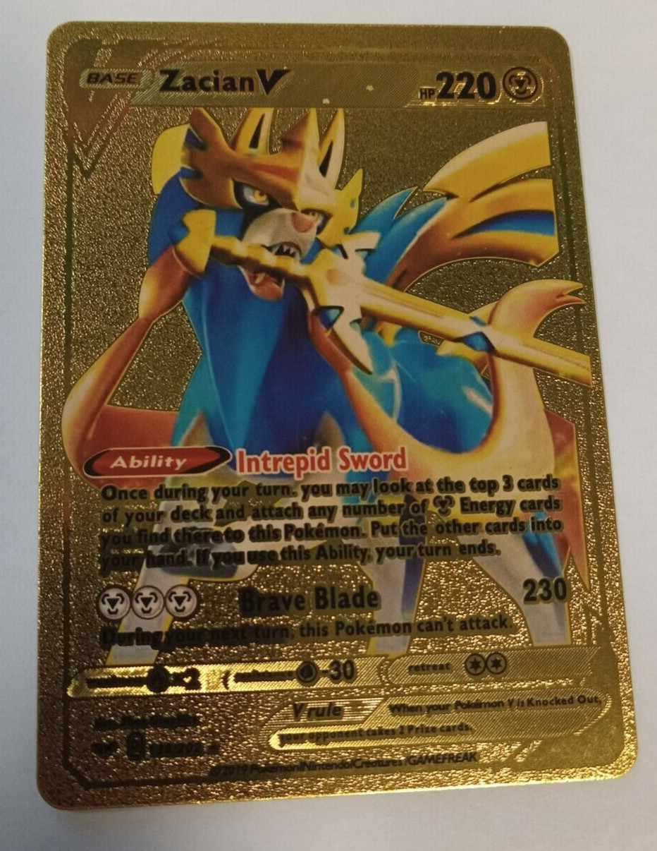 Pokemon Zacian V 220HP Gold Foil Fan Art Card 138/202 LP