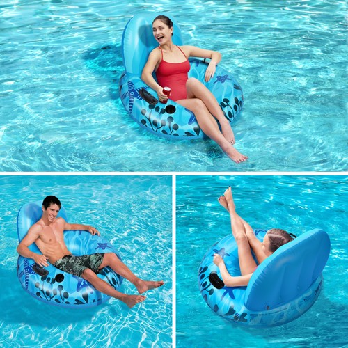 Inflatable Swimming Lounger Pool Tube Floating Chair Seat Kid Adult Summer Beach - Picture 3 of 14