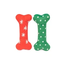 ZippyPaws - Holiday Patterned Bones - Soft Squeaker Plush Dog Bone Toy - Large,