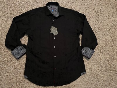 NWT Visconti Black Long Sleeve Button Up Shirt Paisley Black - Men Small (9127)