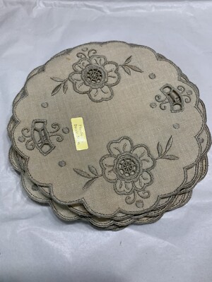 Antique 5.5  Tea Doily Doilies Handwork Brode Main Ecru 12pc table linens