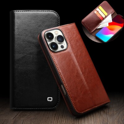 QIALINO Genuine Leather Wallet Card Flip Case For iPhone 12 13 14 15 16e 17e Air