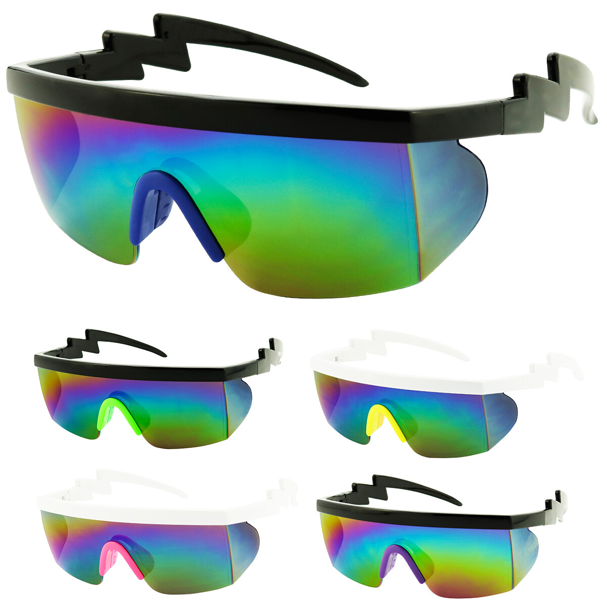 Men Women Wrap Around 80's Retro Mirrored Zig Zag Party Rave