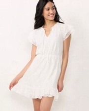 Lauren Conrad M White Lace Romantic Mini Dress Ruffle Sleeves NWOT