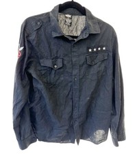 MMA Elite Mens Button Up Shirt Size Large L Black  Long Sleeve Embroidery Patch