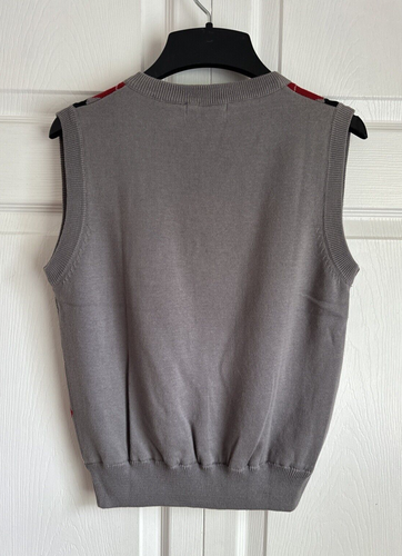 SCOTTISH WIND GOLF YOUTH Lined V Neck Sweater Vest Argyle GRAY BLACK RED Sz M - Picture 2 of 4