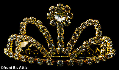 Tiara Gold Metal & Rhinestone Mini Tiara Princess, Queen, Or Debutante Headpiece