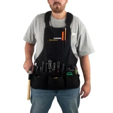 Canvas Work Apron 23 in. 16-Pocket Black Canvas Bib Tool Storage Organization