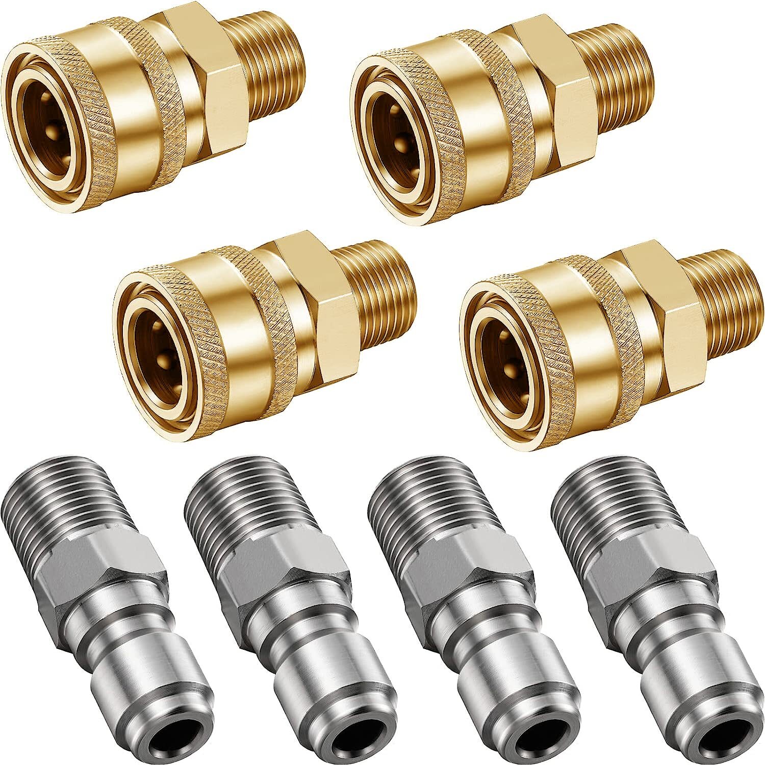 4 Pairs of NPT 1/4 Inch Pressure Washer Couplers Quick Connect Male Female Qu...
