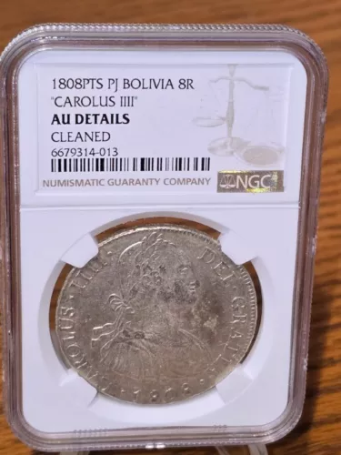1808 PTS PJ Bolivia Silver 8 Reales - NGC Unc Details cleaned - 14-013
