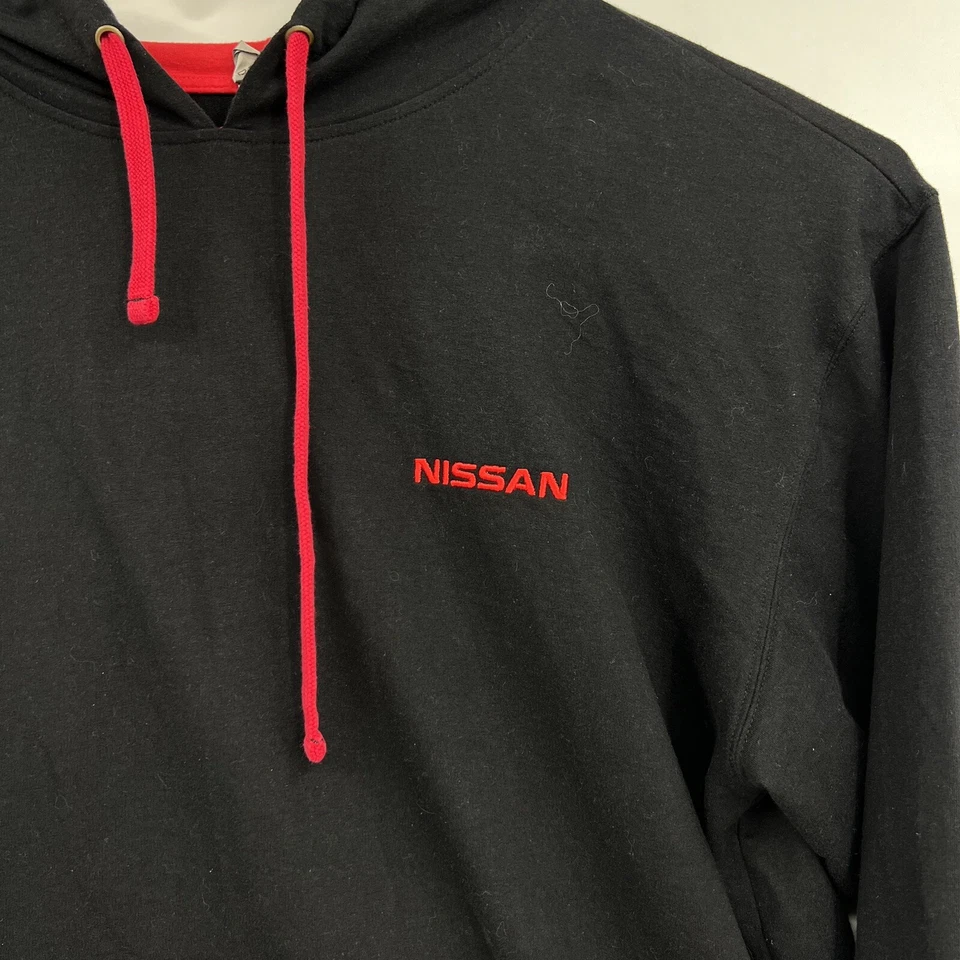 Embroidered Nissan Logo Black Pullover Hoodie Size 2xl Lightweight - Image 2 of 4