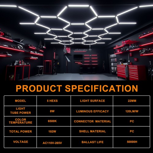 LED Hexagon Garage Lights 24 Pack Car Garage Light Tubes 192W 5 Grid Systems - Picture 6 of 9