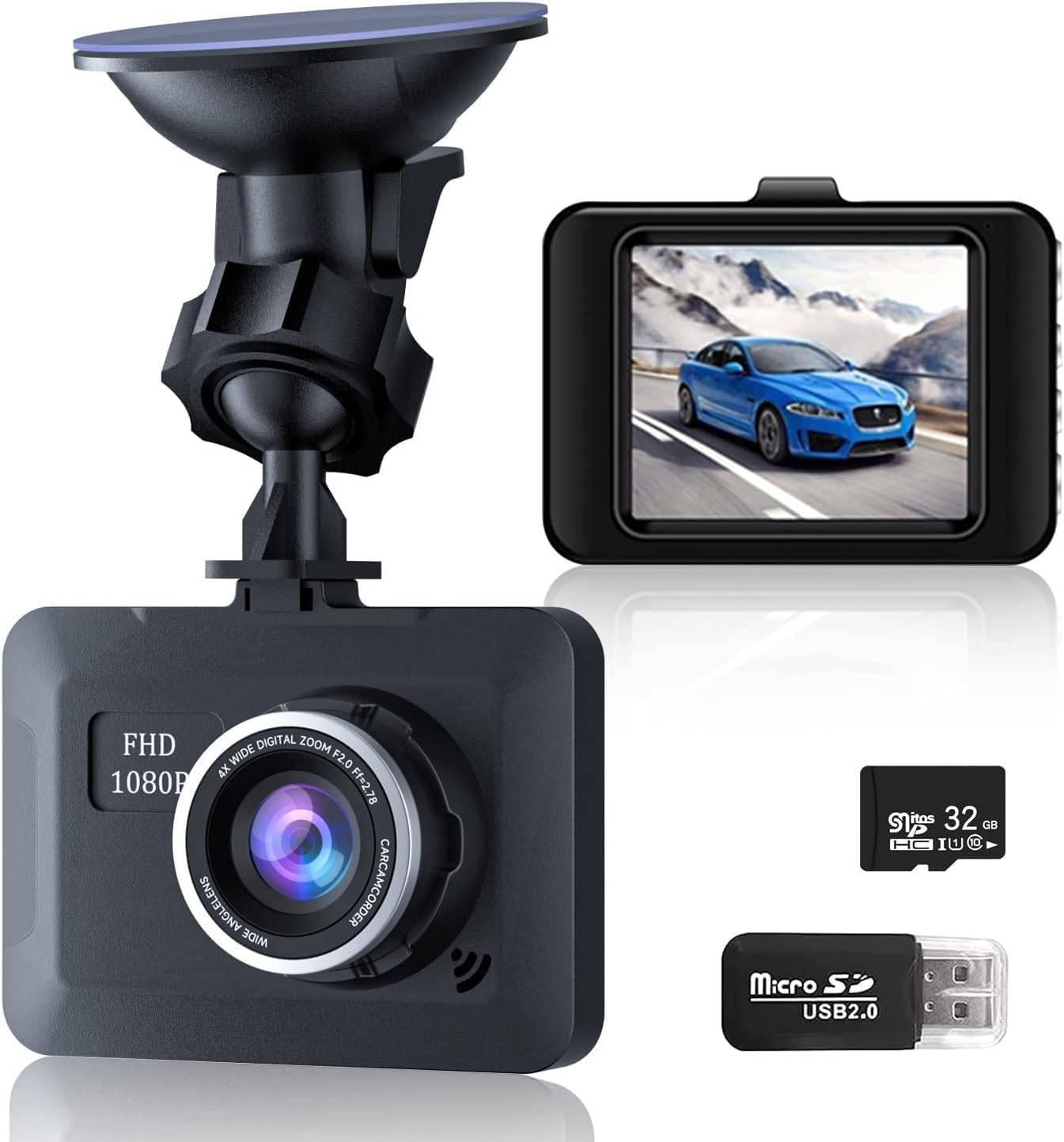 1080P Full HD Car Dash Camera with 2.45 Inch IPS Screen and 32GB SD Card Included for Enhanced Road Safety and Recording Clarity