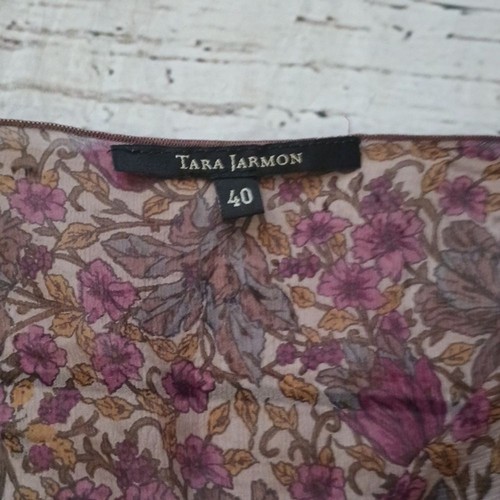 Tara Jarmon Purple Green Floral Print Sheer Silk Long Sleeve Blouse 40 - Picture 2 of 8