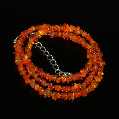 Natural Ethiopian Welo Fire Orange Opal Uncut Chip Bead Gemstone Necklace 16 In