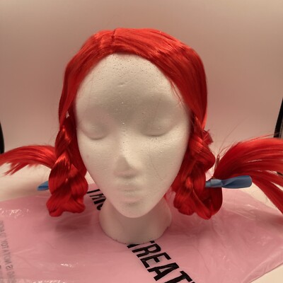 Red Braided Wig with Pigtails Wendy Costume Halloween Cosplay Poseable Braids