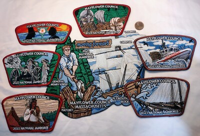 BSA MAYFLOWER OA TANTAMOUS 223 2023 JAMBOREE 7-PATCH SET MA ICONS 100 MADE