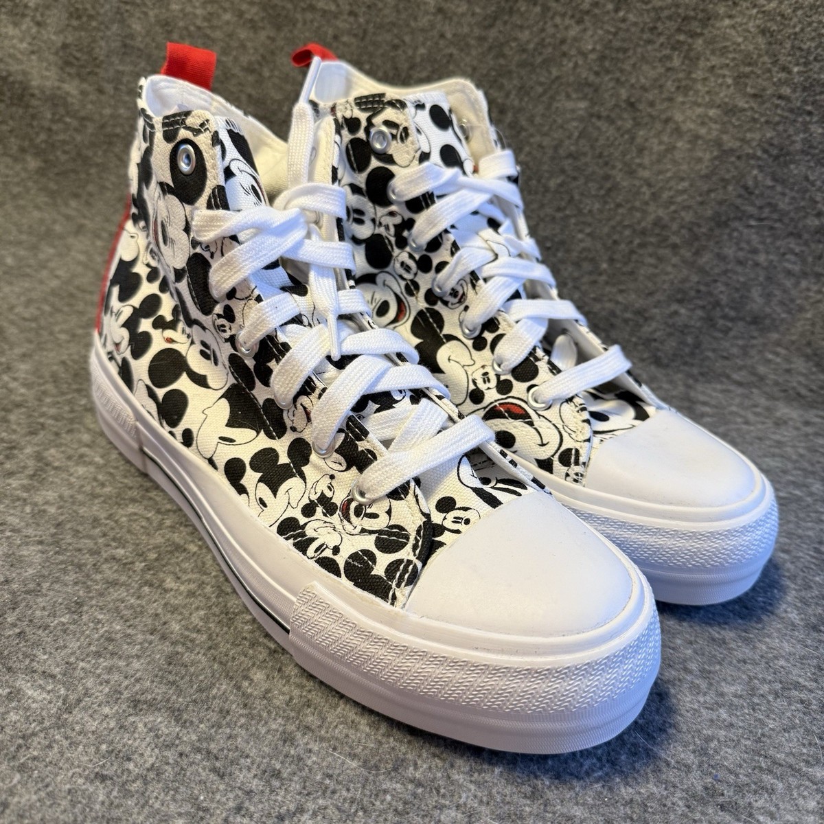 Disney Mickey Mouse High Top Sneakers Canvas Print Womens US 9 Red