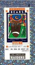 Jeff Hostetler W 11-7-1993 Ticket Bears Raiders Steve McMichael Greg Townsend Sk