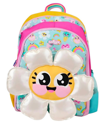 Smiggle Small Girls Floral Rainbow Backpack Polyester Zip Bottle Pocket
