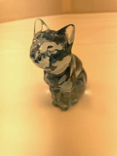Fenton Blue Glass Sitting Cat Figurine