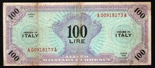 ITALY 100 LIRE BANKNOTE WWII OCCUPATION 1943 - ALLIED MILITARY CURRENCY - FINE