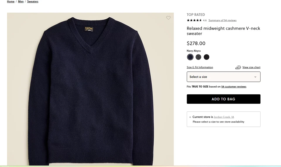 Suéter J Crew Nuevo con Etiquetas Tostado 100% Cachemira Cuello en V Grande Para Hombre Foto 2 de 2