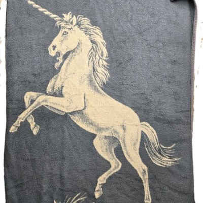 Vintage Vuteks Crown Crafts Reversible Plush Throw Blanket Unicorn Fantasy LOOK