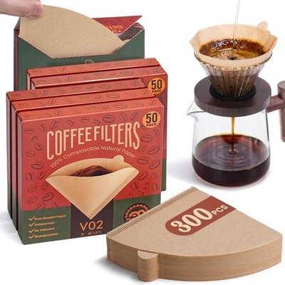 Metflavor 300 Count #2 Cone Coffee Filters, Unbleached V60 Filter 1, 1