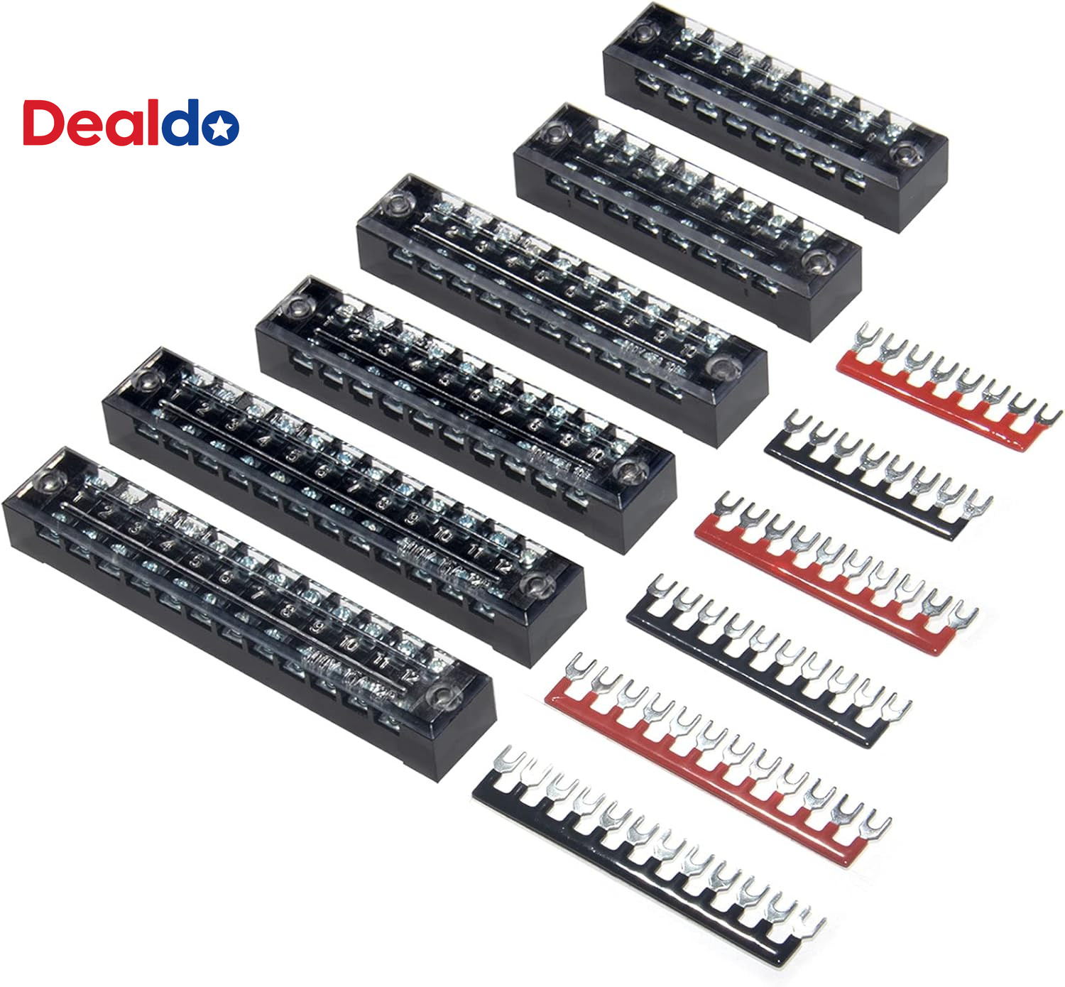 Terminal Block and Strip - 6 Sets 8/10/12 Positions 600V 15A Dual Row Wire Screw