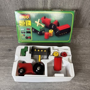 BRIO TRACTOR & EQUIPMENT #33529 (1991) Brio Wooden Railway - INCOMPLETE W Box -