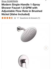 SUMERAIN Modern Single-Handle 1-Spray Shower Faucet 1.8 GPM with Adjustable Flow