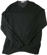 Calvin Klein Sweater Men  s Large Black Italian Merino Wool V-Neck Knit Pullover